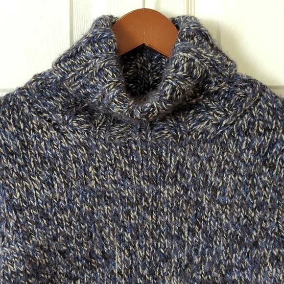 Gap Y2K Vintage Chunky Wool Blend Marled Knit Turtleneck Sweater Blue Black M - Picture 2 of 10